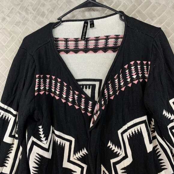 Allie & Rob Womens M Cardigan Sweater Black Aztec Print Geometric Open Front - Picture 2 of 16